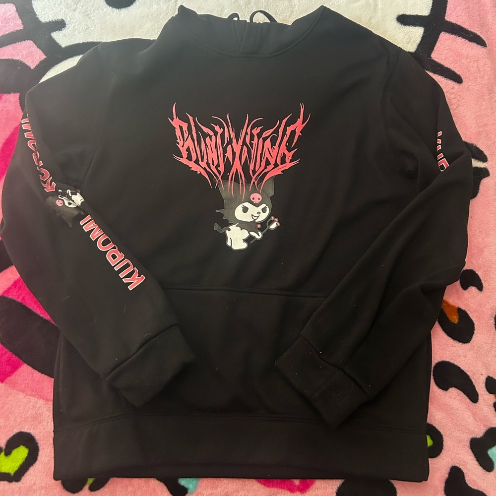 Kuromi Graphic Black Hoodie with Pink Logo